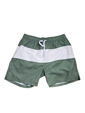 NWOT | Olive Green & White Colorblock Quick Dry Swim Shorts Zipper Pockets | 34